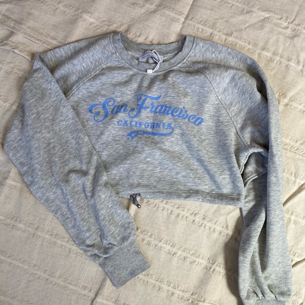 Bershka Gray and Blue Crew Neck Sweater